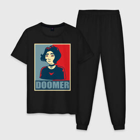Мужская пижама хлопок с принтом Doomer girl в Белгороде, 100% хлопок | брюки и футболка прямого кроя, без карманов, на брюках мягкая резинка на поясе и по низу штанин
 | 