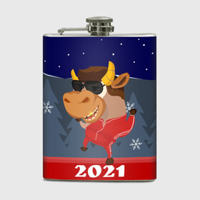 Фляга с принтом Бычара 2021 в Белгороде, металлический корпус | емкость 0,22 л, размер 125 х 94 мм. Виниловая наклейка запечатывается полностью | Тематика изображения на принте: 2021 | 7 января | bull | newyear | santa | бык | быки | бычок | год быка | дед мороз | корова | новогодние каникулы | новогодние праздники | новый 2021 | новый год | новый год 2021 | рождество | сани | санта | санта клаус