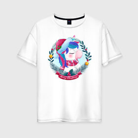 Женская футболка хлопок Oversize с принтом Юни в Белгороде, 100% хлопок | свободный крой, круглый ворот, спущенный рукав, длина до линии бедер
 | арт | графика | единорог | животные | звери | пони