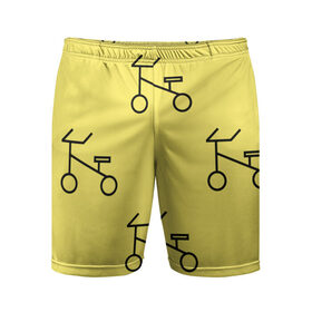 Мужские шорты спортивные с принтом Велосипеды на желтом в Белгороде,  |  | велик | велосипед | велоспрот | желтый | кататься | летний | паттерн | покатушки | спорт | узор