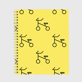 Тетрадь с принтом Велосипеды на желтом в Белгороде, 100% бумага | 48 листов, плотность листов — 60 г/м2, плотность картонной обложки — 250 г/м2. Листы скреплены сбоку удобной пружинной спиралью. Уголки страниц и обложки скругленные. Цвет линий — светло-серый
 | велик | велосипед | велоспрот | желтый | кататься | летний | паттерн | покатушки | спорт | узор