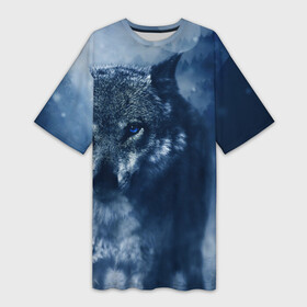 Платье-футболка 3D с принтом Красивый волк в Белгороде,  |  | wolf | ауф | волк | волчонок | зима | синеглазый волк