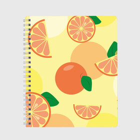 Тетрадь с принтом Апельсиновый летний узор в Белгороде, 100% бумага | 48 листов, плотность листов — 60 г/м2, плотность картонной обложки — 250 г/м2. Листы скреплены сбоку удобной пружинной спиралью. Уголки страниц и обложки скругленные. Цвет линий — светло-серый
 | апельсин | апельсиновый | летний | оранжевый | паттерн | узор | фруктовый