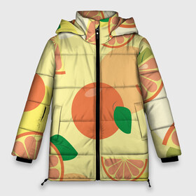 Женская зимняя куртка 3D с принтом Апельсиновый летний узор в Белгороде, верх — 100% полиэстер; подкладка — 100% полиэстер; утеплитель — 100% полиэстер | длина ниже бедра, силуэт Оверсайз. Есть воротник-стойка, отстегивающийся капюшон и ветрозащитная планка. 

Боковые карманы с листочкой на кнопках и внутренний карман на молнии | апельсин | апельсиновый | летний | оранжевый | паттерн | узор | фруктовый