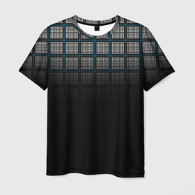Мужская футболка 3D с принтом клетка в Белгороде, 100% полиэфир | прямой крой, круглый вырез горловины, длина до линии бедер | геометрия | клетка | линии | полоски | полосы | ровно | серый | сетка | синий | темный | точки | черный