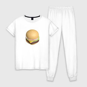 Женская пижама хлопок с принтом Burger в Белгороде, 100% хлопок | брюки и футболка прямого кроя, без карманов, на брюках мягкая резинка на поясе и по низу штанин | 