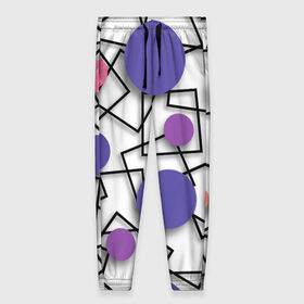 Женские брюки 3D с принтом Геометрический узор в Белгороде, полиэстер 100% | прямой крой, два кармана без застежек по бокам, с мягкой трикотажной резинкой на поясе и по низу штанин. В поясе для дополнительного комфорта — широкие завязки | 3д эффект | графика | квадраты | объемные фигуры | разноцветные круги