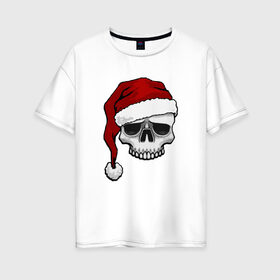 Женская футболка хлопок Oversize с принтом Рождественский Череп в Белгороде, 100% хлопок | свободный крой, круглый ворот, спущенный рукав, длина до линии бедер
 | 2021 | 21 | 2k21 | 2к21 | chrystmas | marry | new | santa | skull | snow | xmas | year | год | годом | дед | елка | елки | клаус | лес | мороз | настроение | новогоднее | новогоднему | новый | новым | по | рождество | с | санта | снег | череп