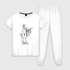 Женская пижама хлопок с принтом MMXX в Белгороде, 100% хлопок | брюки и футболка прямого кроя, без карманов, на брюках мягкая резинка на поясе и по низу штанин | 2020 | minimalism | mmxx | virofft | viront | vt | минимализм | статуя
