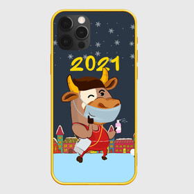 Чехол для iPhone 12 Pro с принтом Коронавирусный Новый Год в Белгороде, силикон | область печати: задняя сторона чехла, без боковых панелей | Тематика изображения на принте: 2021 | 7 января | bull | newyear | santa | бык | быки | бычок | год быка | дед мороз | корова | новогодние каникулы | новогодние праздники | новый 2021 | новый год | новый год 2021 | рождество | сани | санта | санта клаус