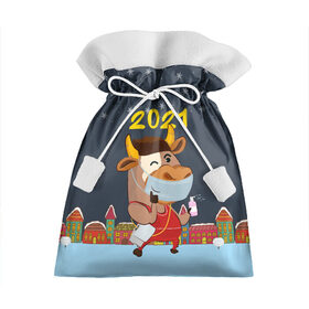 Подарочный 3D мешок с принтом Коронавирусный Новый Год в Белгороде, 100% полиэстер | Размер: 29*39 см | 2021 | 7 января | bull | newyear | santa | бык | быки | бычок | год быка | дед мороз | корова | новогодние каникулы | новогодние праздники | новый 2021 | новый год | новый год 2021 | рождество | сани | санта | санта клаус