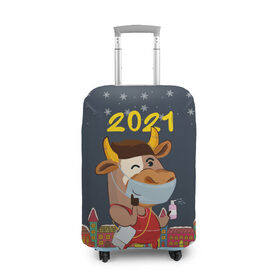 Чехол для чемодана 3D с принтом Коронавирусный Новый Год в Белгороде, 86% полиэфир, 14% спандекс | двустороннее нанесение принта, прорези для ручек и колес | Тематика изображения на принте: 2021 | 7 января | bull | newyear | santa | бык | быки | бычок | год быка | дед мороз | корова | новогодние каникулы | новогодние праздники | новый 2021 | новый год | новый год 2021 | рождество | сани | санта | санта клаус
