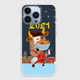 Чехол для iPhone 13 Pro с принтом Коронавирусный Новый Год в Белгороде,  |  | Тематика изображения на принте: 2021 | 7 января | bull | newyear | santa | бык | быки | бычок | год быка | дед мороз | корова | новогодние каникулы | новогодние праздники | новый 2021 | новый год | новый год 2021 | рождество | сани | санта | санта клаус