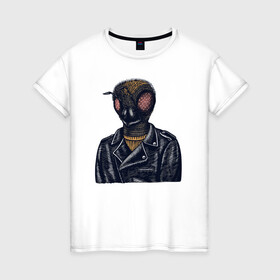 Женская футболка хлопок с принтом Пчела байкер в Белгороде, 100% хлопок | прямой крой, круглый вырез горловины, длина до линии бедер, слегка спущенное плечо | байкер | глаза | кожаная | косуха | насекомое | одежда | пчела | хипстер