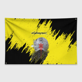 Флаг-баннер с принтом Cyberpunk 2077 в Белгороде, 100% полиэстер | размер 67 х 109 см, плотность ткани — 95 г/м2; по краям флага есть четыре люверса для крепления | cd project red | cyberpunk 2077 | keanu reeves | samurai | игра | киану ривз | киберпанк 2077 | самураи
