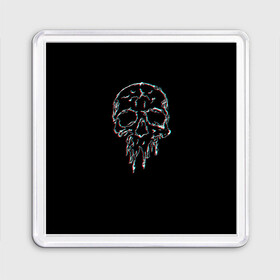 Магнит 55*55 с принтом Skull Glitch в Белгороде, Пластик | Размер: 65*65 мм; Размер печати: 55*55 мм | bone | glitch | graffite | neon | skull | глитч | голова | граффити | кости | кость | неон | полосы | рисунок | человек | череп
