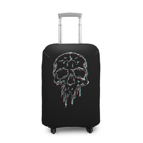 Чехол для чемодана 3D с принтом Skull Glitch в Белгороде, 86% полиэфир, 14% спандекс | двустороннее нанесение принта, прорези для ручек и колес | bone | glitch | graffite | neon | skull | глитч | голова | граффити | кости | кость | неон | полосы | рисунок | человек | череп