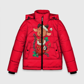 Зимняя куртка для мальчиков 3D с принтом Новый год Чертёнок в Белгороде, ткань верха — 100% полиэстер; подклад — 100% полиэстер, утеплитель — 100% полиэстер | длина ниже бедра, удлиненная спинка, воротник стойка и отстегивающийся капюшон. Есть боковые карманы с листочкой на кнопках, утяжки по низу изделия и внутренний карман на молнии. 

Предусмотрены светоотражающий принт на спинке, радужный светоотражающий элемент на пуллере молнии и на резинке для утяжки | 