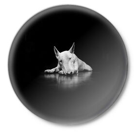 Значок с принтом Puppy в Белгороде,  металл | круглая форма, металлическая застежка в виде булавки | bull terrier | dog | ears | eyes | muzzle | nose | paws | puppy | бультерьер | глаза | лапы | нос | уши | щенок