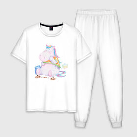 Мужская пижама хлопок с принтом Хрум в Белгороде, 100% хлопок | брюки и футболка прямого кроя, без карманов, на брюках мягкая резинка на поясе и по низу штанин
 | арт | графика | единорог | пони | фэнтази
