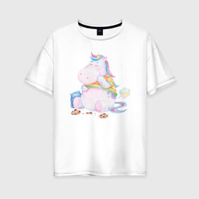 Женская футболка хлопок Oversize с принтом Хрум в Белгороде, 100% хлопок | свободный крой, круглый ворот, спущенный рукав, длина до линии бедер
 | арт | графика | единорог | пони | фэнтази