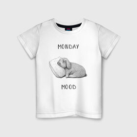 Детская футболка хлопок с принтом Monday Mood в Белгороде, 100% хлопок | круглый вырез горловины, полуприлегающий силуэт, длина до линии бедер | dream | monday | mood | rabbit | sleep | заяц | кролик | понедельник | работа | сон | спать