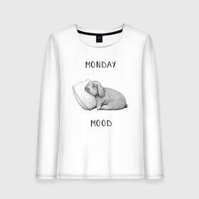 Женский лонгслив хлопок с принтом Monday Mood в Белгороде, 100% хлопок |  | dream | monday | mood | rabbit | sleep | заяц | кролик | понедельник | работа | сон | спать