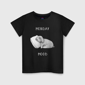 Детская футболка хлопок с принтом Monday Mood в Белгороде, 100% хлопок | круглый вырез горловины, полуприлегающий силуэт, длина до линии бедер | Тематика изображения на принте: dream | monday | mood | rabbit | sleep | заяц | кролик | понедельник | работа | сон | спать