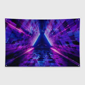 Флаг-баннер с принтом Неоновый туннель в Белгороде, 100% полиэстер | размер 67 х 109 см, плотность ткани — 95 г/м2; по краям флага есть четыре люверса для крепления | геометрия | лазер | неон | розовый | свет | синий | треугольник | фигура | фиолетовый | цвета