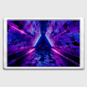 Магнит 45*70 с принтом Неоновый туннель в Белгороде, Пластик | Размер: 78*52 мм; Размер печати: 70*45 | геометрия | лазер | неон | розовый | свет | синий | треугольник | фигура | фиолетовый | цвета