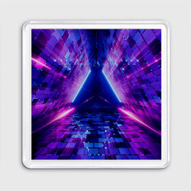 Магнит 55*55 с принтом Неоновый туннель в Белгороде, Пластик | Размер: 65*65 мм; Размер печати: 55*55 мм | геометрия | лазер | неон | розовый | свет | синий | треугольник | фигура | фиолетовый | цвета