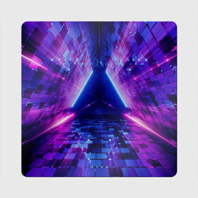 Магнит виниловый Квадрат с принтом Неоновый туннель в Белгороде, полимерный материал с магнитным слоем | размер 9*9 см, закругленные углы | геометрия | лазер | неон | розовый | свет | синий | треугольник | фигура | фиолетовый | цвета