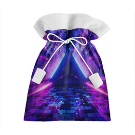 Подарочный 3D мешок с принтом Неоновый туннель в Белгороде, 100% полиэстер | Размер: 29*39 см | геометрия | лазер | неон | розовый | свет | синий | треугольник | фигура | фиолетовый | цвета