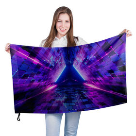 Флаг 3D с принтом Неоновый туннель в Белгороде, 100% полиэстер | плотность ткани — 95 г/м2, размер — 67 х 109 см. Принт наносится с одной стороны | геометрия | лазер | неон | розовый | свет | синий | треугольник | фигура | фиолетовый | цвета