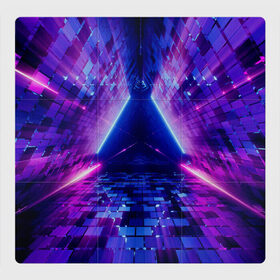 Магнитный плакат 3Х3 с принтом Неоновый туннель в Белгороде, Полимерный материал с магнитным слоем | 9 деталей размером 9*9 см | геометрия | лазер | неон | розовый | свет | синий | треугольник | фигура | фиолетовый | цвета