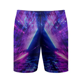 Мужские шорты спортивные с принтом Неоновый туннель в Белгороде,  |  | геометрия | лазер | неон | розовый | свет | синий | треугольник | фигура | фиолетовый | цвета