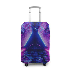 Чехол для чемодана 3D с принтом Неоновый туннель в Белгороде, 86% полиэфир, 14% спандекс | двустороннее нанесение принта, прорези для ручек и колес | геометрия | лазер | неон | розовый | свет | синий | треугольник | фигура | фиолетовый | цвета
