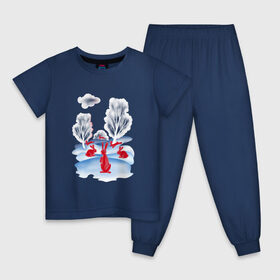 Детская пижама хлопок с принтом КРАСНЫЕ ЗАЙЦЫ в Белгороде, 100% хлопок |  брюки и футболка прямого кроя, без карманов, на брюках мягкая резинка на поясе и по низу штанин
 | для детей | зайцы | зайчики | зима | красный | пейзаж