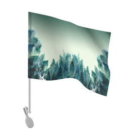 Флаг для автомобиля с принтом акварельный лес градиент в Белгороде, 100% полиэстер | Размер: 30*21 см | акварель | горы | деревья | дымка | ели | лес | нрадиент | олень | отражение | природа | рисунок | силуэты