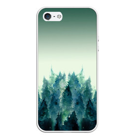 Чехол для iPhone 5/5S матовый с принтом акварельный лес градиент в Белгороде, Силикон | Область печати: задняя сторона чехла, без боковых панелей | акварель | горы | деревья | дымка | ели | лес | нрадиент | олень | отражение | природа | рисунок | силуэты