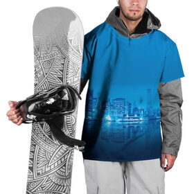 Накидка на куртку 3D с принтом вид на ночной мегаполис в Белгороде, 100% полиэстер |  | вид | здания | мегаполис | многоэтажки | ночной город | отражение | смог | туман