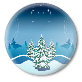 Значок с принтом Зимние ели под снегом арт в Белгороде,  металл | круглая форма, металлическая застежка в виде булавки | арт | графика | ели | елки | звезды | зима | лес | мороз | праздники | природа | рисунок | снег | снежок