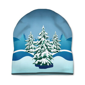 Шапка 3D с принтом Зимние ели под снегом арт в Белгороде, 100% полиэстер | универсальный размер, печать по всей поверхности изделия | арт | графика | ели | елки | звезды | зима | лес | мороз | праздники | природа | рисунок | снег | снежок