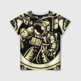 Детская футболка 3D с принтом Космонавт освоение космоса в Белгороде, 100% гипоаллергенный полиэфир | прямой крой, круглый вырез горловины, длина до линии бедер, чуть спущенное плечо, ткань немного тянется | astronaut | outerspace | астронавт | буквы | в космосе | гитара | дата | космический корабль | космическое пространство | космонавт | космос | скафандр | слова | узоры | фразы | цифры | шаттл