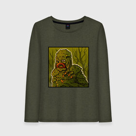 Женский лонгслив хлопок с принтом Swamp monster в Белгороде, 100% хлопок |  | art | monster | monstr | pop art | арт | болотное чудовище | болото | монстр | поп арт | чудище | чудовище | шрек
