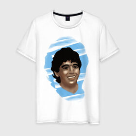 Мужская футболка хлопок с принтом Diego Maradona в Белгороде, 100% хлопок | прямой крой, круглый вырез горловины, длина до линии бедер, слегка спущенное плечо. | diego maradona | football | диего марадона | матч | первенство | футбол | чемпионат