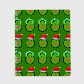 Тетрадь с принтом Авокадо отмечают Новый год! в Белгороде, 100% бумага | 48 листов, плотность листов — 60 г/м2, плотность картонной обложки — 250 г/м2. Листы скреплены сбоку удобной пружинной спиралью. Уголки страниц и обложки скругленные. Цвет линий — светло-серый
 | 2021 | авокадо | авокадо дед мороз | авокадо дед мороз и снегурочка | авокадо новый год | авокадо паттерн | авокадо снегурочка | авокадо тусовка | дед мороз и снегурочка авокадо