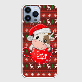 Чехол для iPhone 13 Pro Max с принтом Милый новогодний бычок 2021 в Белгороде,  |  | 2021 | 7 января | bull | newyear | santa | бык | быки | бычок | год быка | дед мороз | корова | новогодние каникулы | новогодние праздники | новый 2021 | новый год | новый год 2021 | рождество | сани | санта | санта клаус