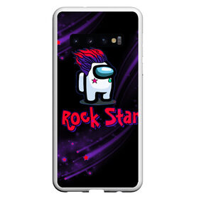 Чехол для Samsung Galaxy S10 с принтом Among Us Rock Star в Белгороде, Силикон | Область печати: задняя сторона чехла, без боковых панелей | 2021 | among us | impostor | space mafia | sus.puffballs united | амонг ас | амонг единорог | в космосе | гринч | импостор | инопланетяне | инопланетянин | новогодний амонг ас | ракета | с новым годом | самозванец | среди нас