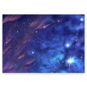 Поздравительная открытка с принтом Звёздное небо в Белгороде, 100% бумага | плотность бумаги 280 г/м2, матовая, на обратной стороне линовка и место для марки
 | Тематика изображения на принте: арт | звезда | звёзды | космос | небо | ночное небо | ночь | облако | рисунок | сияние | туманность | яркие цвета